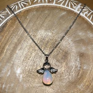 NWOT Opalite Angel Silver Necklace